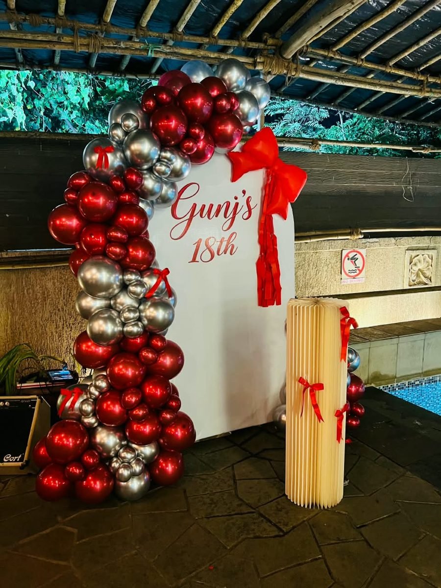 Red and silver balloon decoration for an 18th birthday